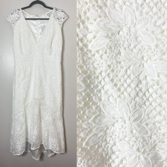 NWT BHLDN MONIQUE LHUILLIER DRESS 14 FLORAL WHITE LACE COCKTAIL BRIDAL WEDDING - Picture 1 of 16